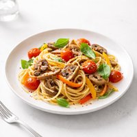 Spaghetti with Tomatoes Mushrooms and Peppers