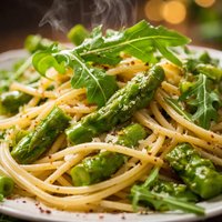 Spaghettini with Asparagus and Arugula Rocket Rucola