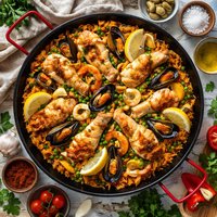 Spanish Paella with Chicken and Seafood