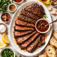 Spanish Spice Rubbed Rib Eye with Sherry Vinegar Steak Sauce