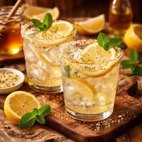 Sparkling Honey Lemonade in Citrus Salt Rimmed Glasses