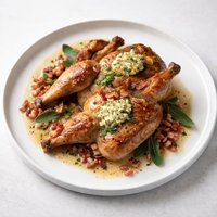 Spatchcocks with a Herb Butter and Sage and Bacon Sauce