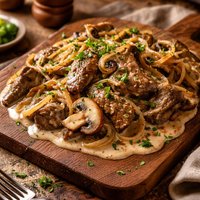 Special Calf Liver with Onions Mushrooms Sour Cream