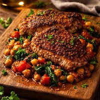Spice Rubbed Pork Chops with Chickpea Simmer