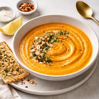 Spiced Carrot and Sweet Potato Soup with Almond and Ginger Matzo