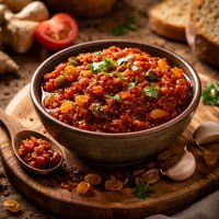 Spiced Ginger Tomato Chutney Relish with Golden Raisins