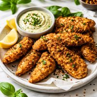 Spicy Baked Chicken Tenders with a Garlic Basil Aioli