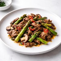 Spicy Beef with Asparagus and Mushrooms
