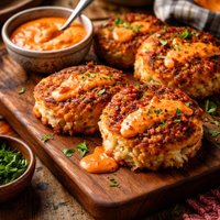 Spicy Cheesy Crab Cakes with Roasted Red Pepper Sauce