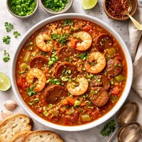 Spicy Chicken Sausage and Shrimp Soup