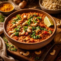 Spicy Curried Lentil Stew with Cashew Nuts