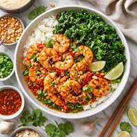 Spicy Garlic Thai Shrimp and Sauteed Kale