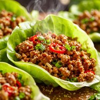Spicy Ginger Pork in Lettuce Leaves Wraps