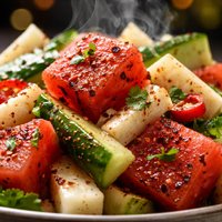Spicy Grilled Watermelon Jicama and Cucumber Salad