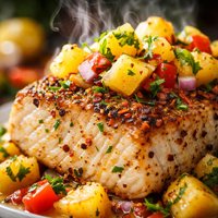 Spicy Herbed Halibut with Pineapple