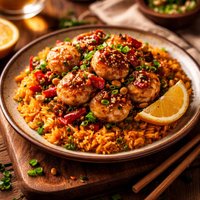Spicy Kung Pao Scallops and Orange Rice