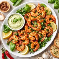 Spicy Lemon Shrimp with Basil Mayonnaise