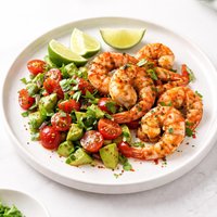 Spicy Lime Prawns Served with Tomato Avocado Salsa