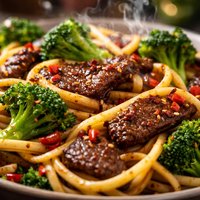 Spicy Linguine Beef and Broccoli
