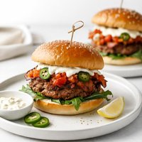 Spicy Mary Burgers with Horseradish Mayo