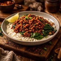 Spicy Mince with Rice Spinach