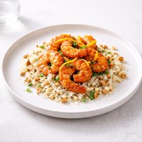 Spicy Orange Ginger Shrimp with Hazelnut Rice