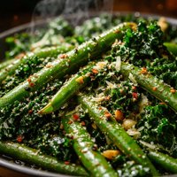 Spicy Parmesan Green Beans and Kale