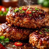 Spicy Sausage Meatloaf Patties with Italian Barbecue Sauce