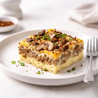 Spicy Sausage Mushroom and Swiss Breakfast Casserole