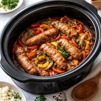Spicy Sausage Peppers and Onions Crock Pot