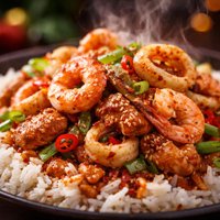 Spicy Seafood Meat Over Rice
