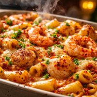 Spicy Shrimp and Scallops Pasta Casserole