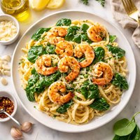 Spicy Shrimp and Spinach Fettucini Alfredo