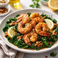 Spicy Shrimp with Spinach and Walnuts