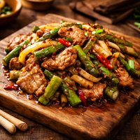 Spicy Stir Fried Pork Asparagus and Onions with Lemon Grass