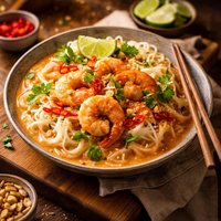 Spicy Thai Coconut Shrimp with Rice Noodles
