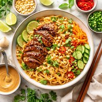 Spicy Thai Peanut Sauce with Chicken and Rice Noodles