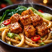 Spicy Tofu Udon Noodle Bowl