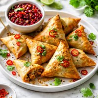 Spicy Turkey Samosas with Cranberry and Pepper Chutney