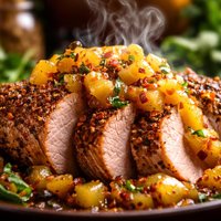 Spiked Pork Tenderloin with Sunny Pear Chutney