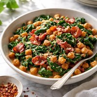 Spinach and Chickpeas with Bacon