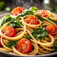 Spinach and Grape Tomato Spaghetti