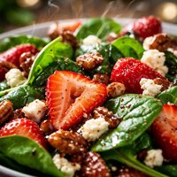 Spinach and Strawberry Salad with Feta Cheese and Balsamic Vinai