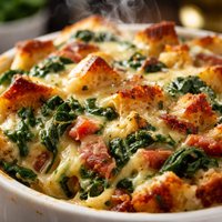 Spinach and Tasso Bread Pudding with Gruyere Cheese