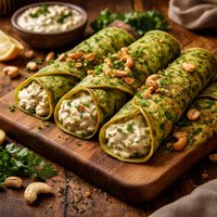 Spinach Crepes with Creamy Cashew Filling