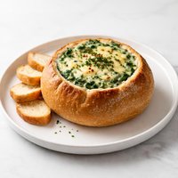 Spinach Dip Served in Cobb Bread