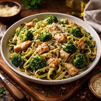 Spinach Fettuccine with Chicken and Broccoli