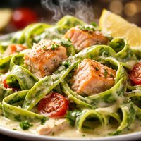 Spinach Pasta with Salmon and Cream Sauce
