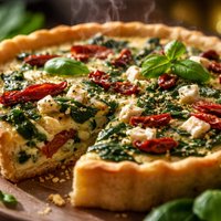 Spinach Quiche with Sun Dried Tomato and Basil Feta Cheese