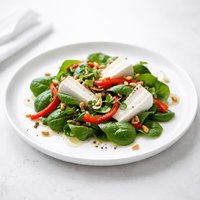 Spinach Red Pepper Salad with Brie Cheese